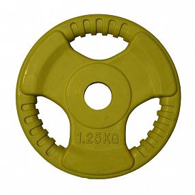 PROFI-FIT Диск Ф26 обрезиненный цветной "Тройной хват"  1,25 кг желтый