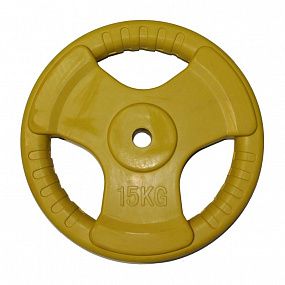 PROFI-FIT Диск Ф26 обрезиненный цветной "Тройной хват" 15 кг желтый