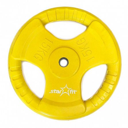 STARFIT BB-201-15 Диск Ф26 обрезиненный цветной "Тройной хват" 15 кг желтый